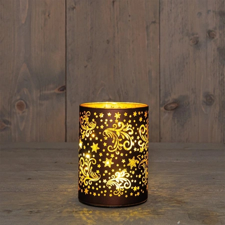 ANNA'S COLLECTION Cylinder glas led 12x9cm choco - afbeelding 1