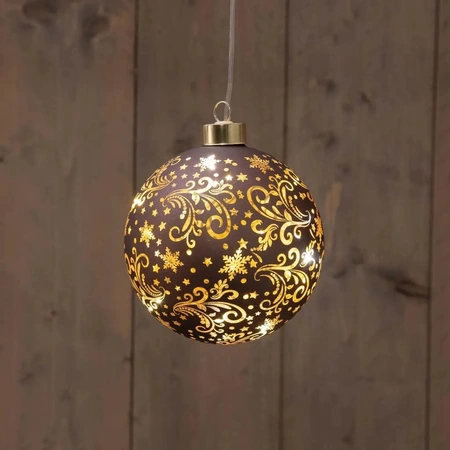 ANNA'S COLLECTION Hanger bal glas 10led d12cm choco - afbeelding 1