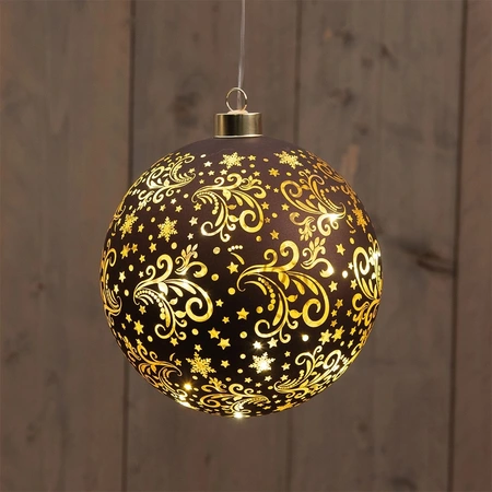 ANNA'S COLLECTION Hanger bal glas led d15cm choco - afbeelding 1