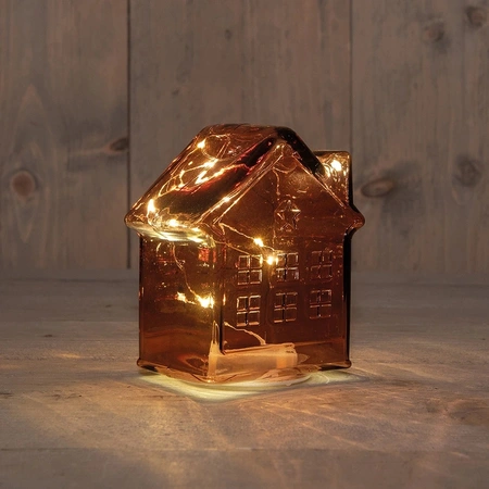ANNA'S COLLECTION Huisje 10led 12.5x7.5x14cm bordeaux - afbeelding 1