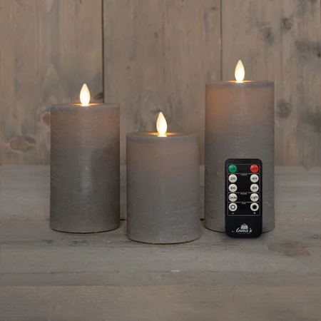 ANNA'S COLLECTION Kaars led oplaadbaar d7.5 taupe s3 - afbeelding 1