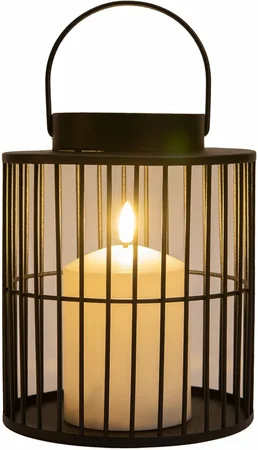 ANNA'S COLLECTION Lantaarn met 3d kaars 18x15cm zwart - afbeelding 1