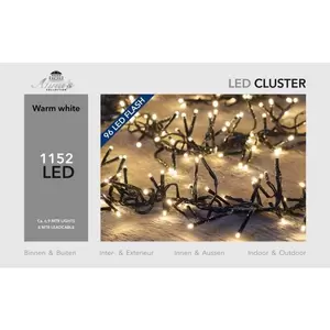CLUSTER FLASH 1152L/6.9M LED WARM WIT MET 96L FLASHING - 4M AANLOOPSNOER ZWART -BI-BUI- TRAFO TIMER
