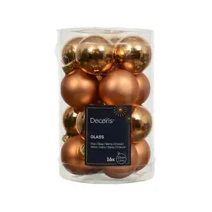 DECORIS Kerstbal glas d3.5cm brandy 16st