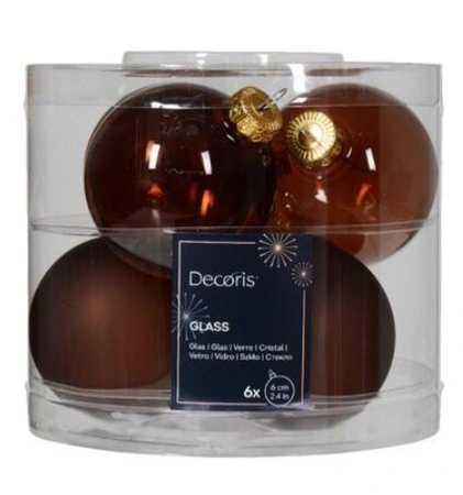 DECORIS Kerstbal glas d6cm 6st espresso