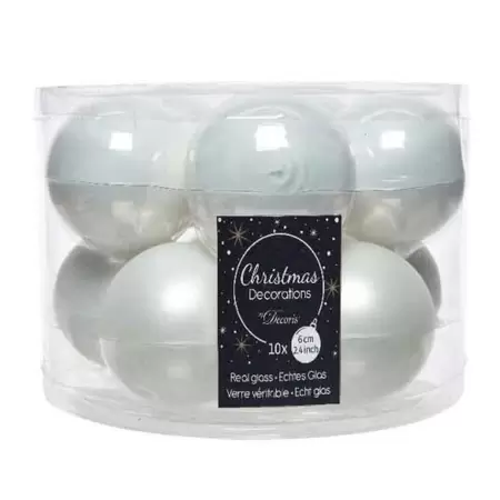 DECORIS Kerstbalmix glas d6cm 10st wntrwit