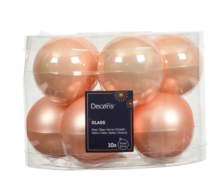 DECORIS Kerstbal glas d6cm peach pearl 10st - afbeelding 1