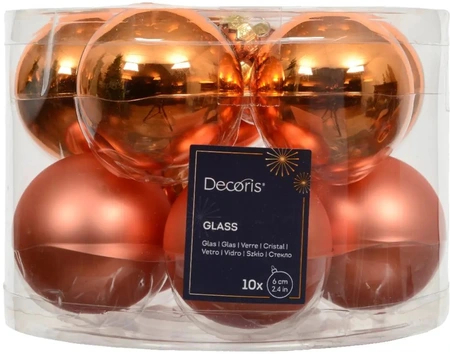 DECORIS Kerstbal glas d6cm warm orange 10st - afbeelding 1