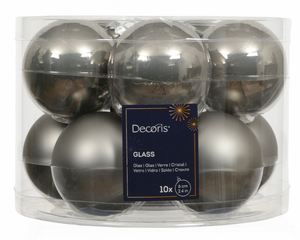 DECORIS Kerstbal glas d6cm zacht grijs 10st - afbeelding 1