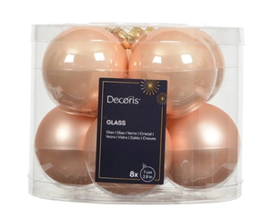 DECORIS Kerstbal glas d7cm peach pearl 8st