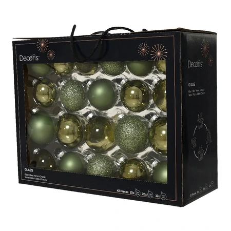 DECORIS Kerstbal glas d7cm rosemarijn 42st