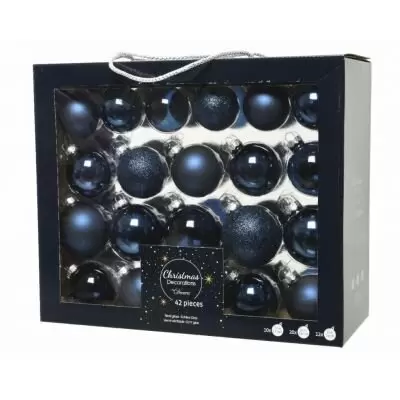 DECORIS Kerstbalmix glas d7cm 42st nachtblw