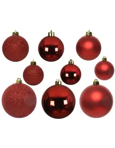 DECORIS Kerstbalmix plc d6cm 30st k.rood - afbeelding 2