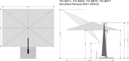 Duraflex Zweefparasol 300 x 400 cm Antraciet - afbeelding 3