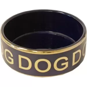 Hondeneetbak blauw/goud dog 16cm