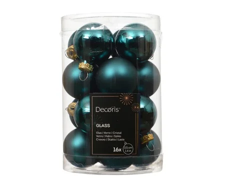 Kerstbalmix glas d3.5cm 16st emerald - afbeelding 1
