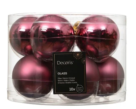 Kerstbalmix glas d6cm 10st donker roze - afbeelding 1