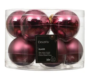 Kerstbalmix glas d6cm 10st donker roze