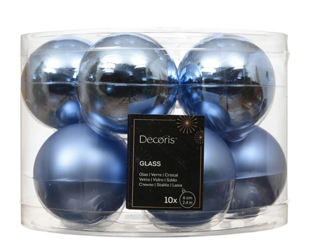 Kerstbalmix glas d6cm 10st ochtend blauw - afbeelding 1