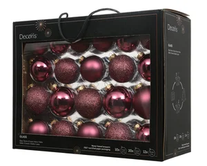 Kerstbalmix glas d7cm 42st donker roze