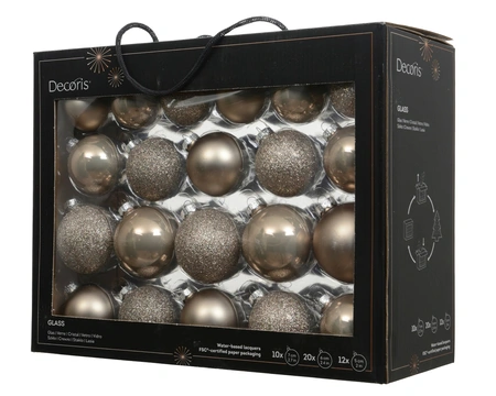 Kerstbalmix glas d7cm 42st smokey parel