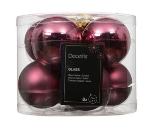 Kerstbalmix glas d7cm 8st donker roze