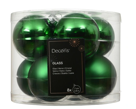 Kerstbalmix glas d7cm 8st jolly groen - afbeelding 1