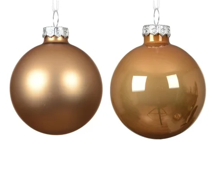 Kerstbalmix glas d7cm 8st karamel bruin - afbeelding 2