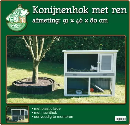 Konijnhok+lade+ren grijs 91x46x80cm - afbeelding 1