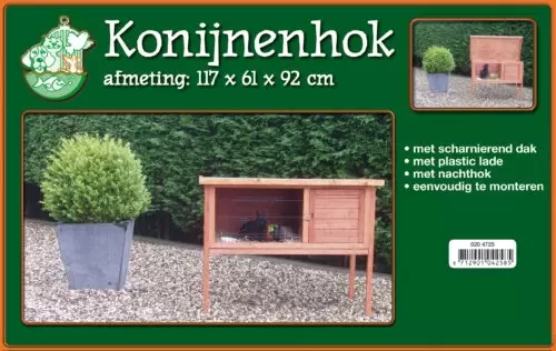 Konijnhok+opklapdak br l117b61h92cm - afbeelding 1