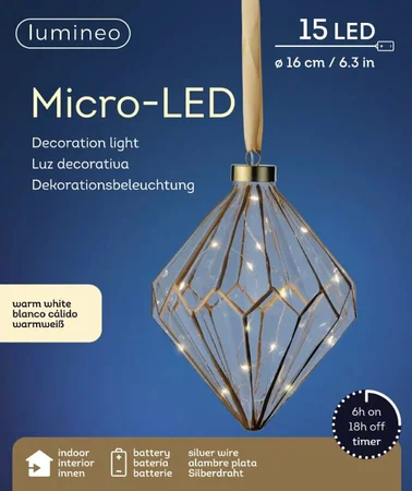 LUMINEO OBJECTS Micro led diamant d16h20cm hldr/wwt - afbeelding 1