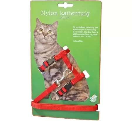 Nylon kattentuig met lijn rood