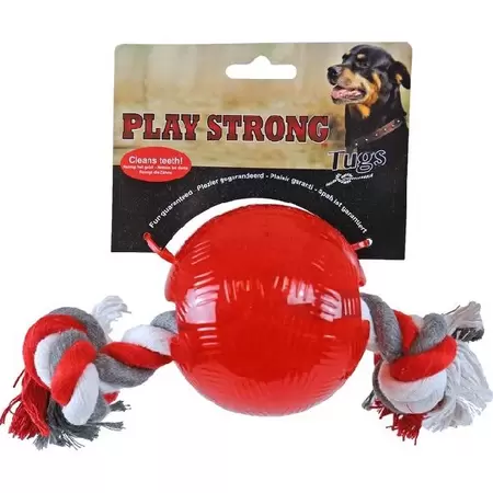 Playstrong rubber bal+floss 10cm rd